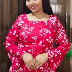 Phool pink square neck cotton short kurti — daily wear office wear, Twinkle Fashion